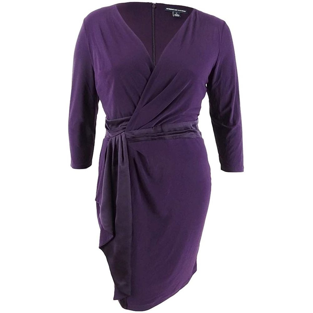 American Living Womens Ruffled V Neck Dress Size 8 Color Purple